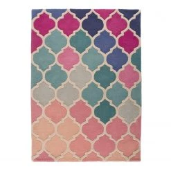 Flair Rugs Tapis Rosella - Laine - Rose / Bleu