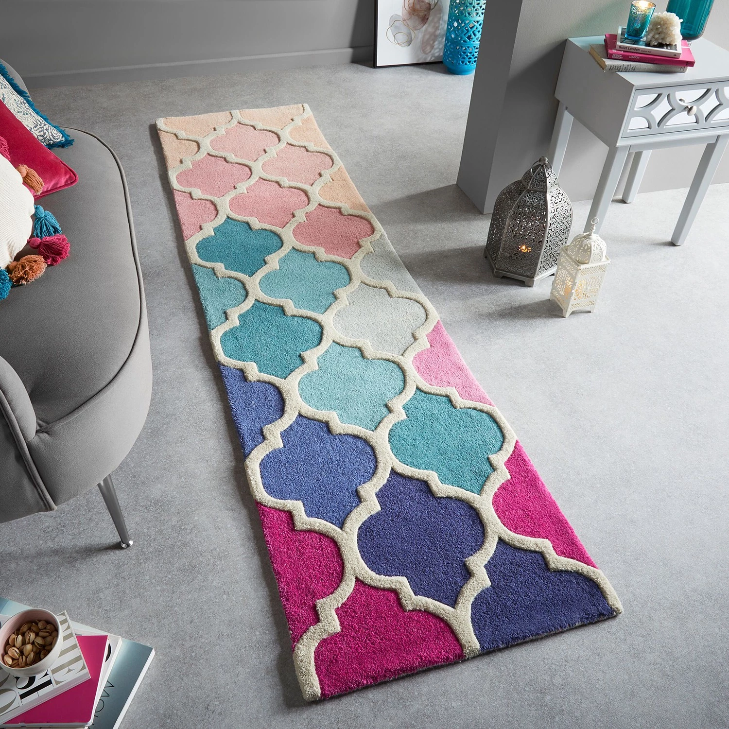 Flair Rugs Tapis de couloir Rosella - Laine - Rose / Bleu 4 Flair Rugs Tapis de couloir Rosella - Laine - Rose / Bleu – Image 2
