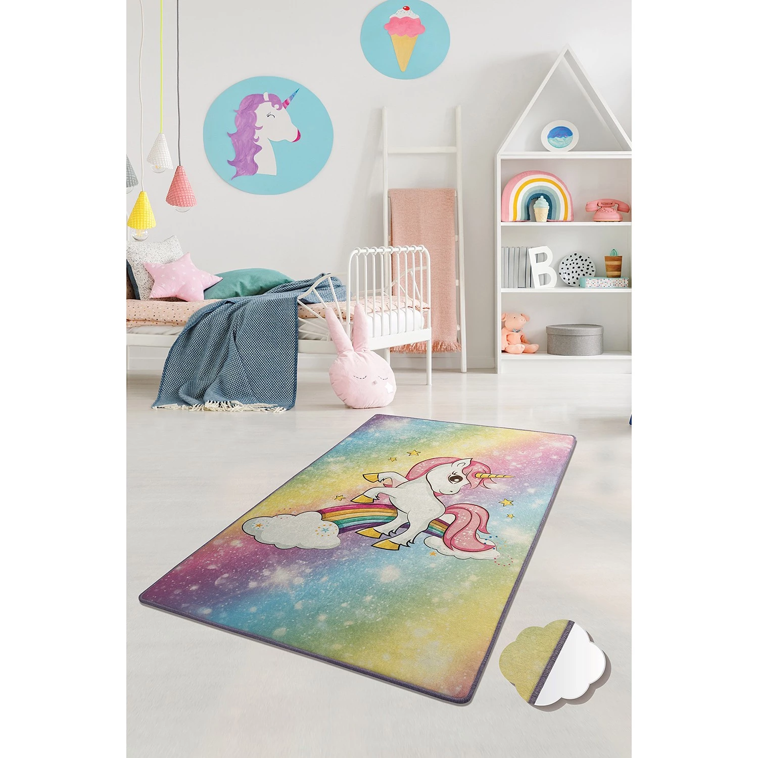 Top Square Tapis enfant Unicorn - Velours - Multicolore - 140 x 190 cm 4 Top Square Tapis enfant Unicorn - Velours - Multicolore - 140 x 190 cm – Image 2