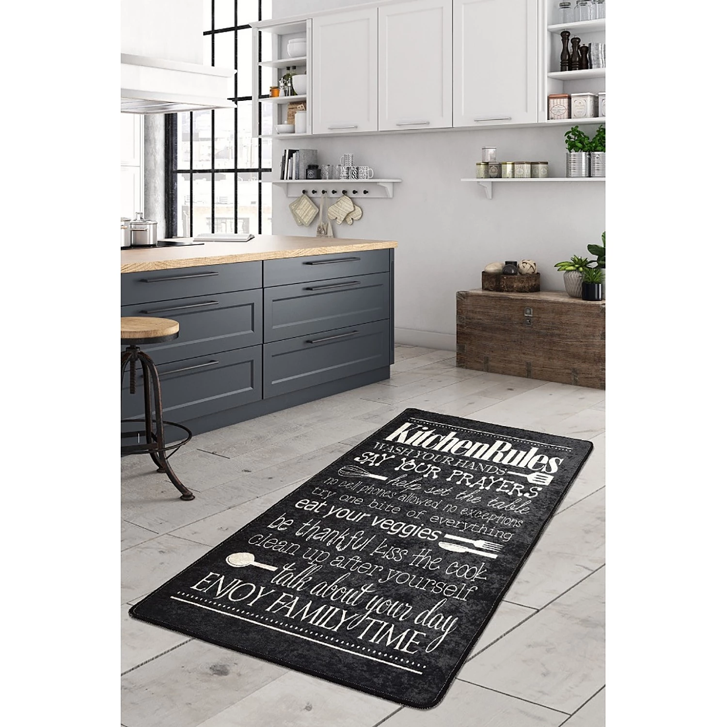 Top Square Tapis Kitchen - Velours / Polyester - Noir 4 Top Square Tapis Kitchen - Velours / Polyester - Noir – Image 2