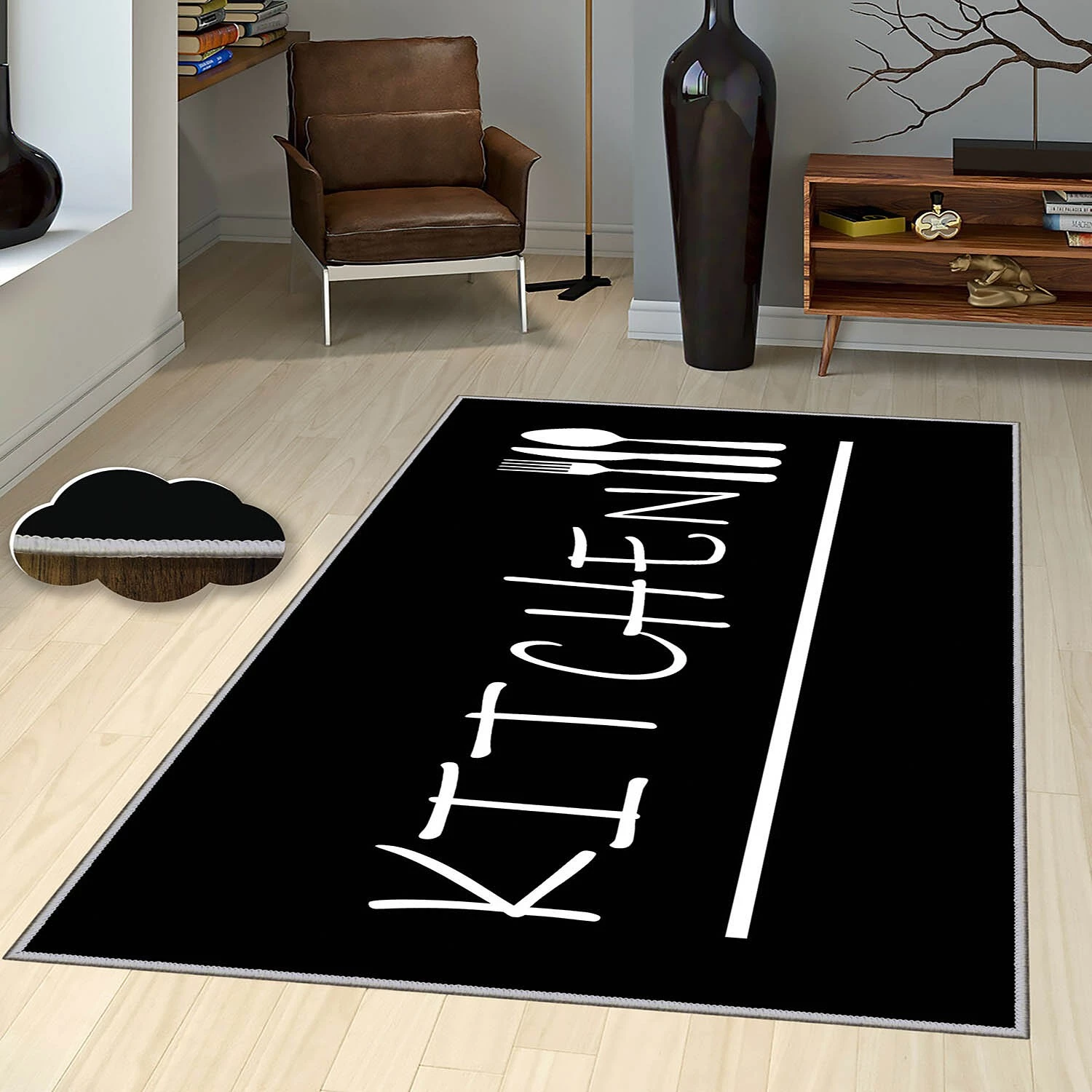 Top Square Tapis de cuisine Krik - Polyester - Noir 4 Top Square Tapis de cuisine Krik - Polyester - Noir – Image 2