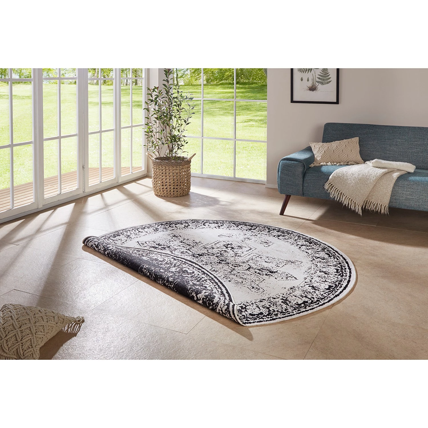 Northrugs Tapis int. / ext. Borbon II - Polypropylène - Noir - Diamètre : 140 cm 4 Northrugs Tapis int. / ext. Borbon II - Polypropylène - Noir - Diamètre : 140 cm – Image 2
