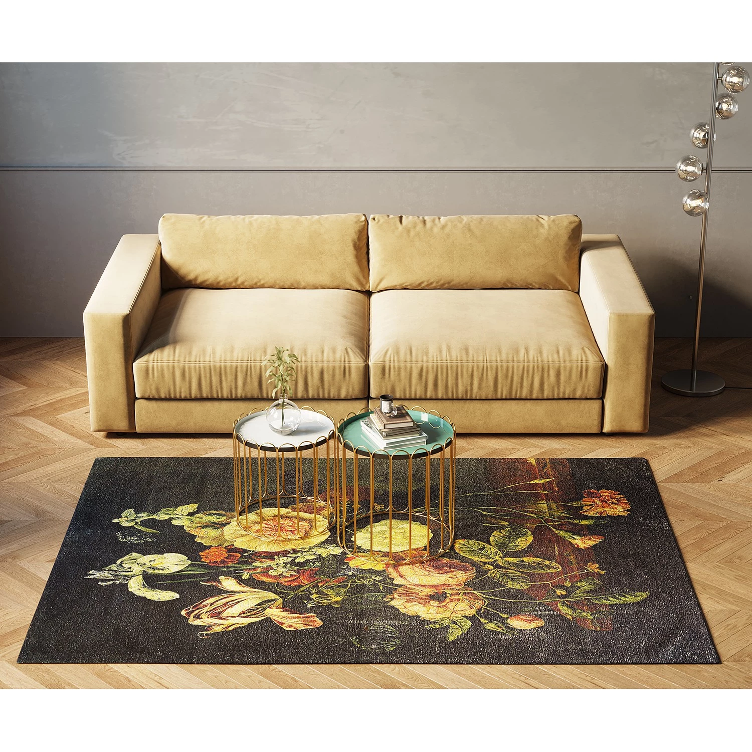 Kare Design Tapis Floral - Coton / Polyester - Noir / Multicolore 4 Kare Design Tapis Floral - Coton / Polyester - Noir / Multicolore – Image 2