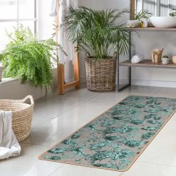 Bilderwelten Tapis de yoga Gravure florale - Face supérieure : liège<br>Face inférieure : caoutchouc naturel - Turquoise -Tapis Soldes Boutique 1000346253 220517 020 MOOD DETAILS P000000001000346253 mood