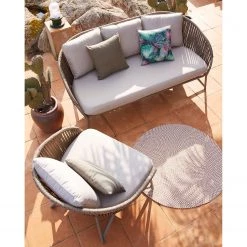 Top Square Tapis intérieur / extérieur Rodhe - Téréphtalate de polyéthylène - Beige - Diamètre : 100 cm -Tapis Soldes Boutique 1000352236 220609 021 MOOD DETAILS P000000001000352236 mood