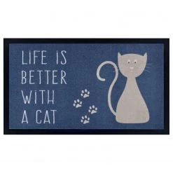 Top Square Paillasson Life is better with a Cat - Polyamide - Bleu