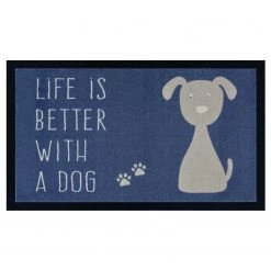 Top Square Paillasson Life is better with a Dog - Polyamide - Bleu