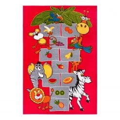 Hanse Home Tapis enfant Jungle Jump - Polypropylène thermobouclé - Rouge / Gris - 120 x 170 cm