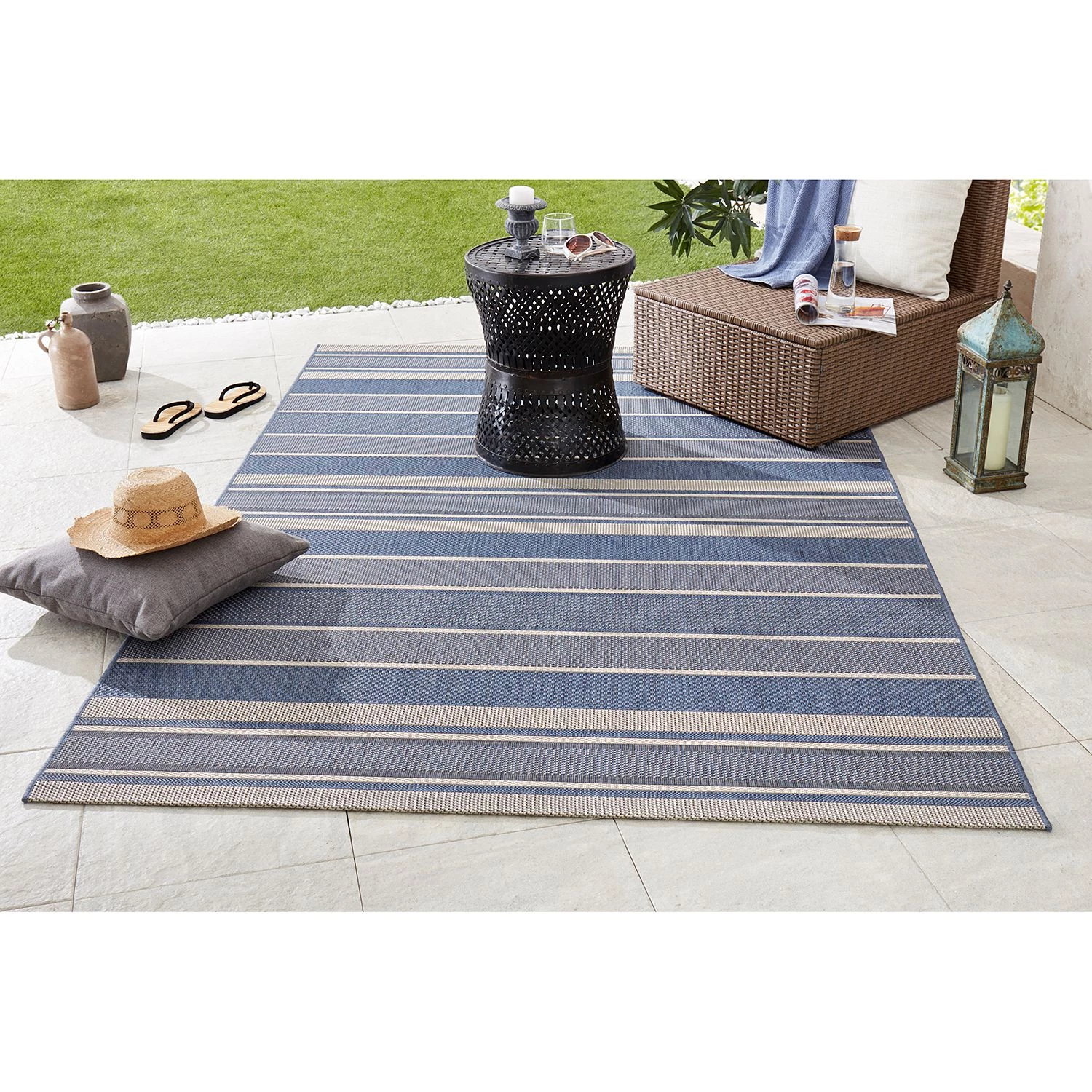 Northrugs Tapis intérieur/extérieur Strap - Fibre synthétique - Crème / Bleu marine 6 Northrugs Tapis intérieur/extérieur Strap - Fibre synthétique - Crème / Bleu marine – Image 4