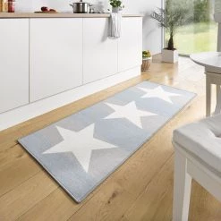Hanse Home Tapis Sterne - Fibres synthétiques - Blanc / Bleu -Tapis Soldes Boutique laeufer sterne kunstfaser weiss blau 3764016