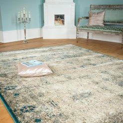 Top Square Tapis Grobina - 200 x 285 cm -Tapis Soldes Boutique teppich grobina kunstfaser creme tuerkis 200 x 285 cm 4264040