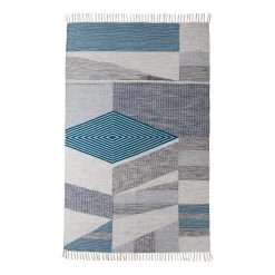 Tom Tailor Tapis Vintage Modern Kelim - Tissu mélangé - Turquoise / Blanc - 160 x 230 cm