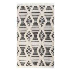 Tom Tailor Tapis Vintage Cozy Kelim - Tissu mélangé - Blanc / Noir - 140 x 200 cm