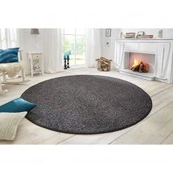BT Carpet Tapis à poils courts Wolly II - Gris foncé - Ø 133 cm -Tapis Soldes Boutique teppich wolly iii kunstfaser dunkelgrau 133 cm 4667184