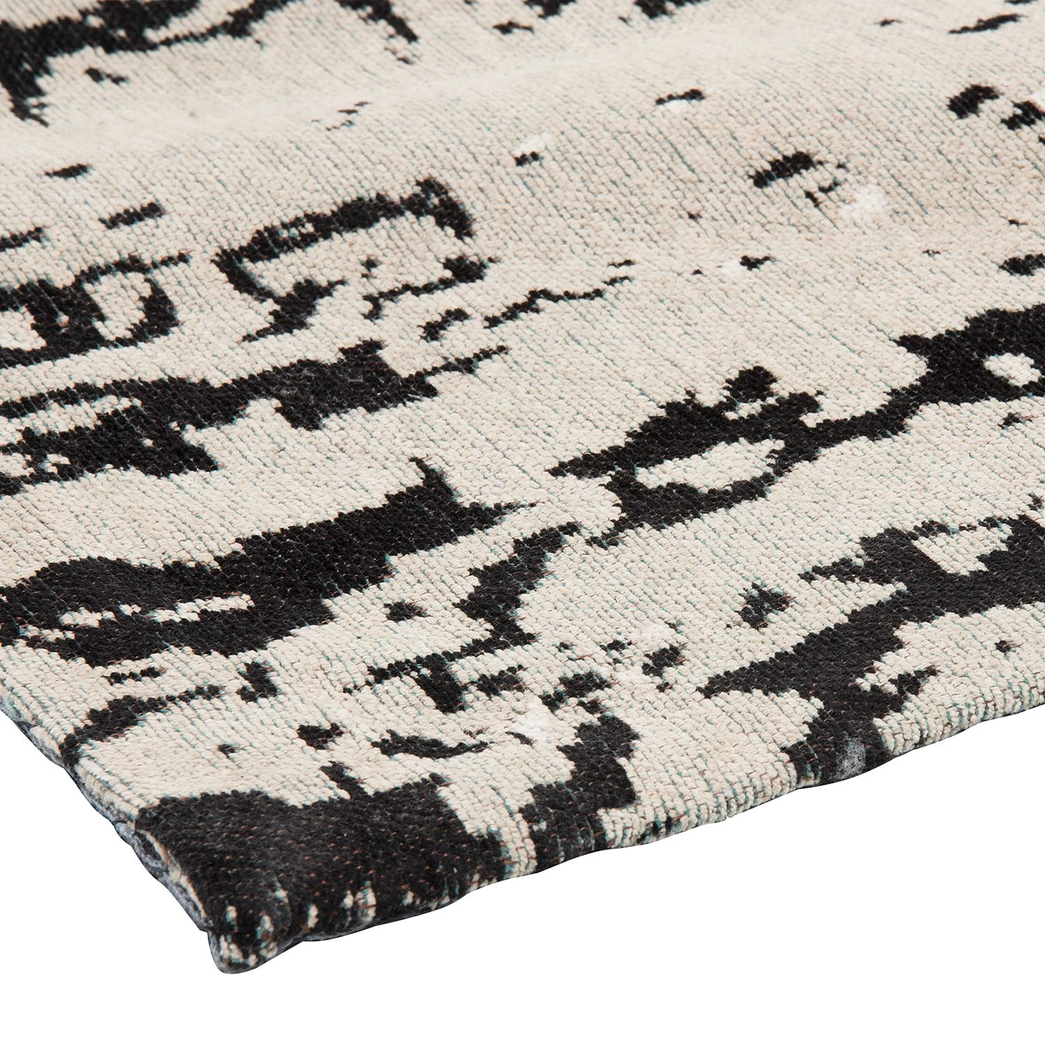 Ars manufacti Tapis vintage Agne - Tissu mélangé - Blanc cassé / Bleu pétrole 6 Ars manufacti Tapis vintage Agne - Tissu mélangé - Blanc cassé / Bleu pétrole – Image 4